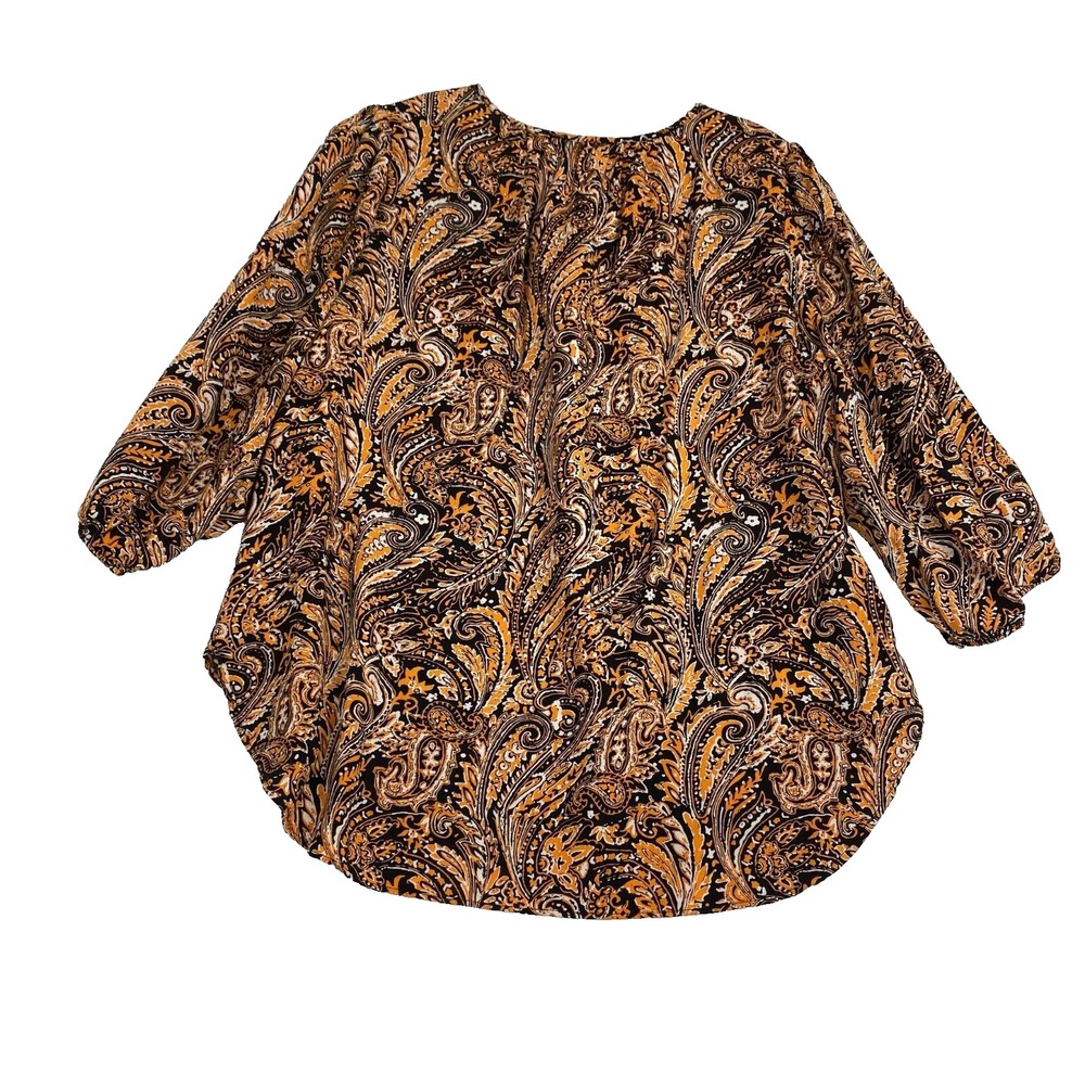 Tahari Women's Floral Blouse, Size 1X/1G 3/4 Sleeve Crew Neck Drawstring,Spring - Picture 12 of 13